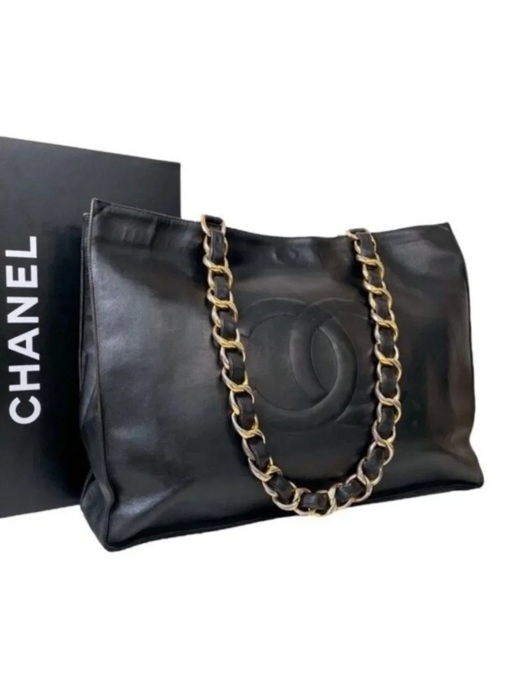 Authentic CHANEL Jumbo XL Shopping Tote Bag Timeless Classic Black Lambskin